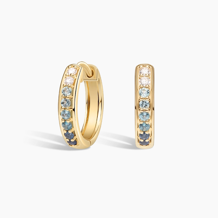 Blue Sapphire & Diamond Gradient Huggie Hoop Earrings