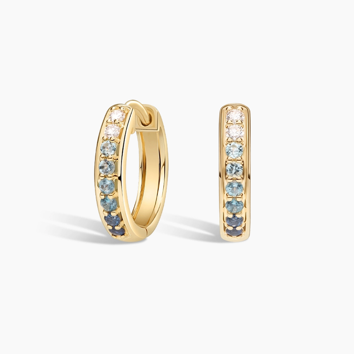 Blue Sapphire & Diamond Gradient Huggie Hoop Earrings