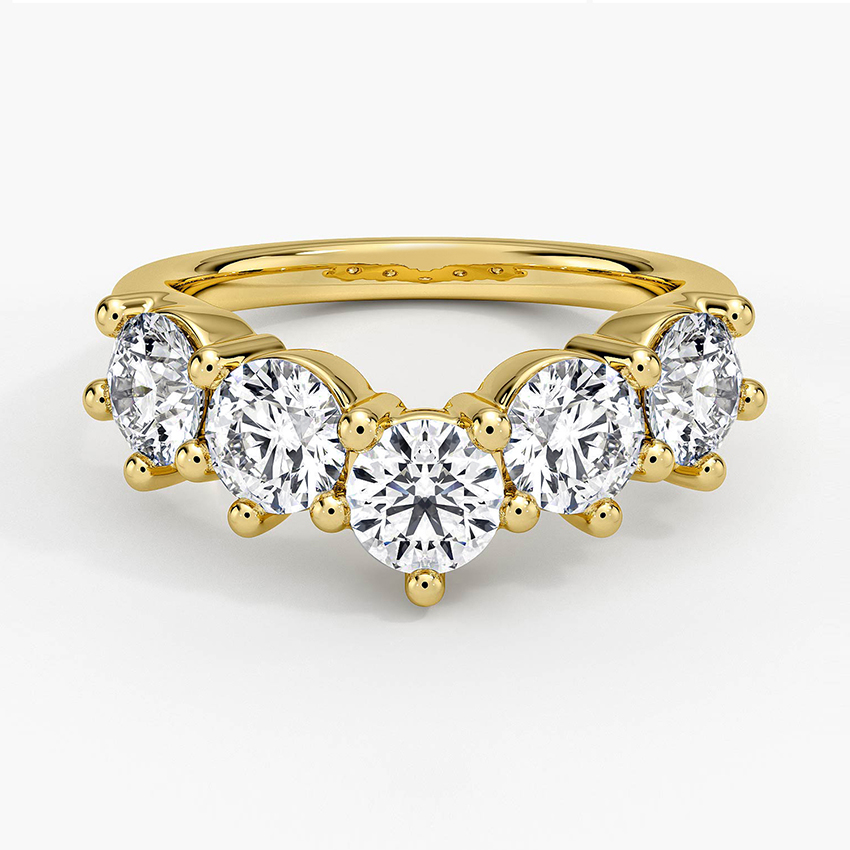 Five Stone Diamond Ring, Round Cut Half Eternity Band, Minimalist Wedding Band