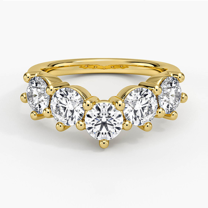 Five Stone Diamond Ring, Round Cut Half Eternity Band, Minimalist Wedding Band