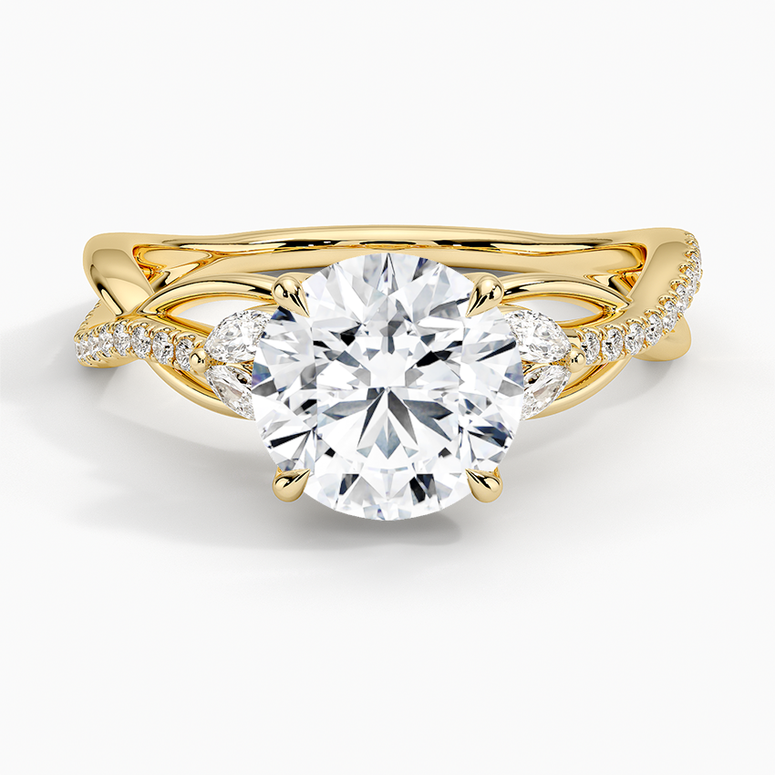 Round Cut Diamond Engagement Ring, Twisted Vine Band Ring, Nature Inspired Leaf Engagement Ring