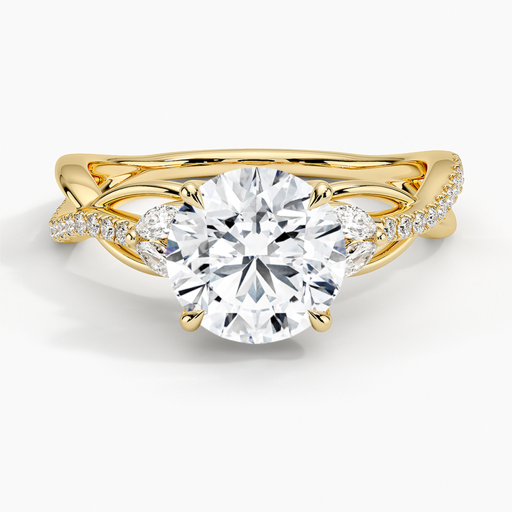 Round Cut Diamond Engagement Ring, Twisted Vine Band Ring, Nature Inspired Leaf Engagement Ring