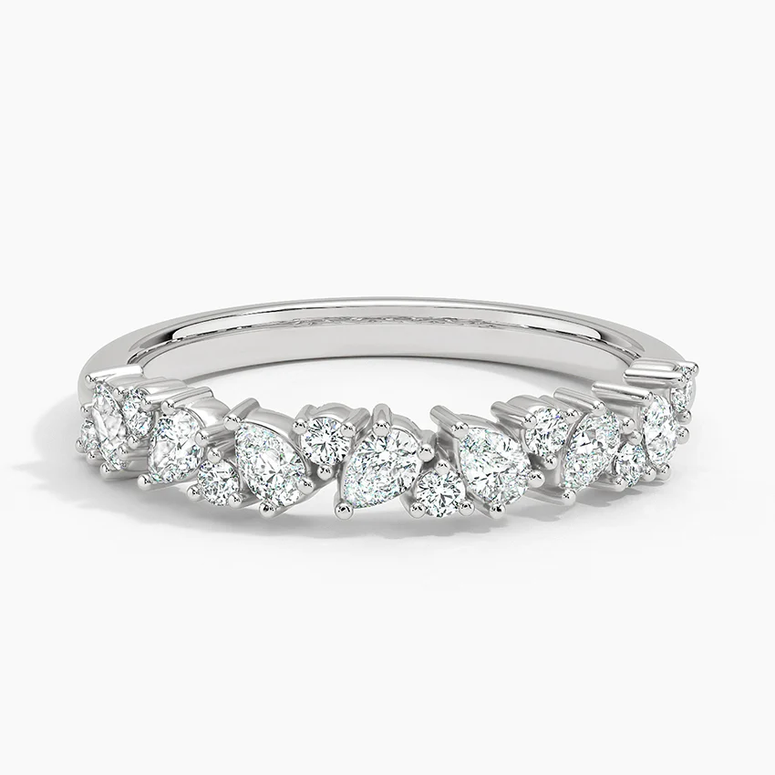 Pear & Round Diamond Half Eternity Ring, Alternating Teardrop Diamond Band, Solid Gold Wedding Band