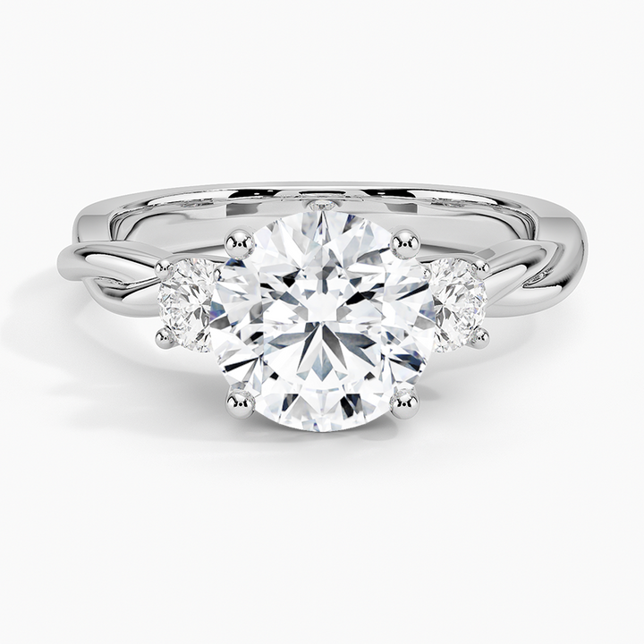 Twisted Three Stone Diamond Engagement Ring, Round Cut Center Diamond Ring, Minimalist Bridal Ring