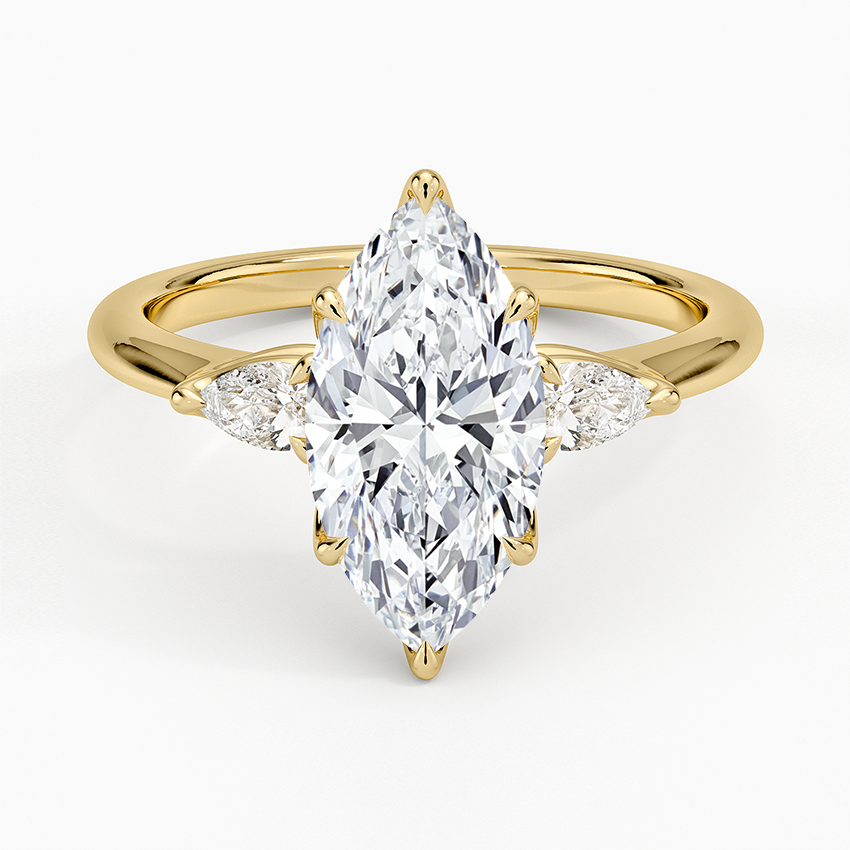 Marquise Cut Diamond Engagement Ring, 3 Stone Marquise Ring, Solid Gold Ring
