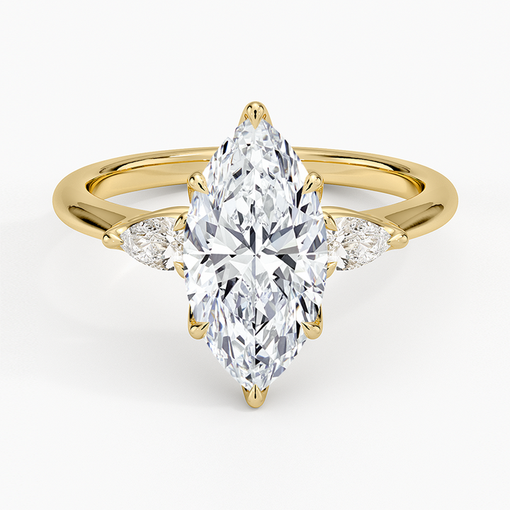 Marquise Cut Diamond Engagement Ring, 3 Stone Marquise Ring, Solid Gold Ring