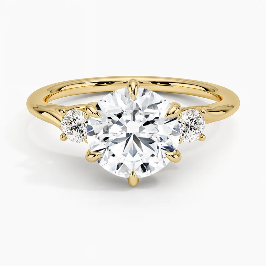 Round Brilliant Three-Stone Diamond Engagement Ring, Classic Solitaire with Side Diamonds, Minimalist Luxury Proposal Ring