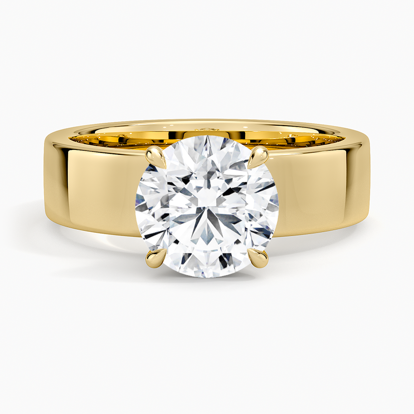 Round Cut Solitaire Engagement Ring, Wide Band Diamond Ring, Minimalist Bridal Ring
