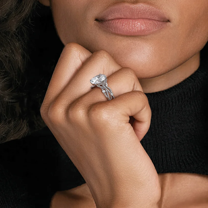 Vintage Inspired Round Cut Moissanite Engagement Ring, Twisted Vine Diamond Band, Floral Split Shank Ring