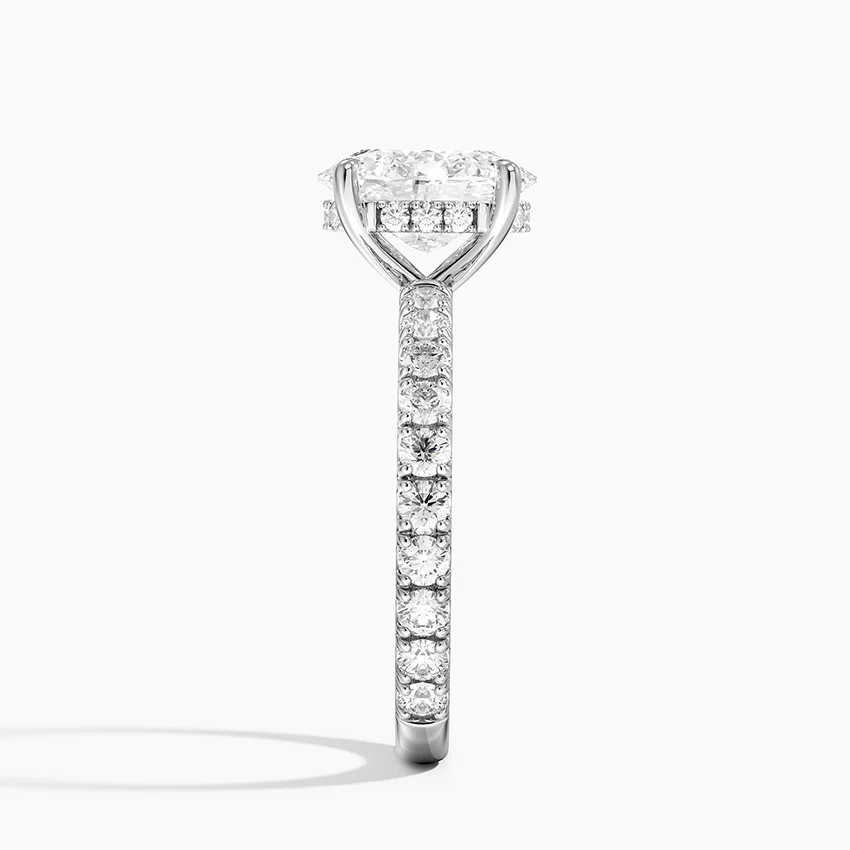 Oval Cut Diamond Engagement Ring, Pave Band Solitaire Ring, 4 Prong Oval Diamond Ring