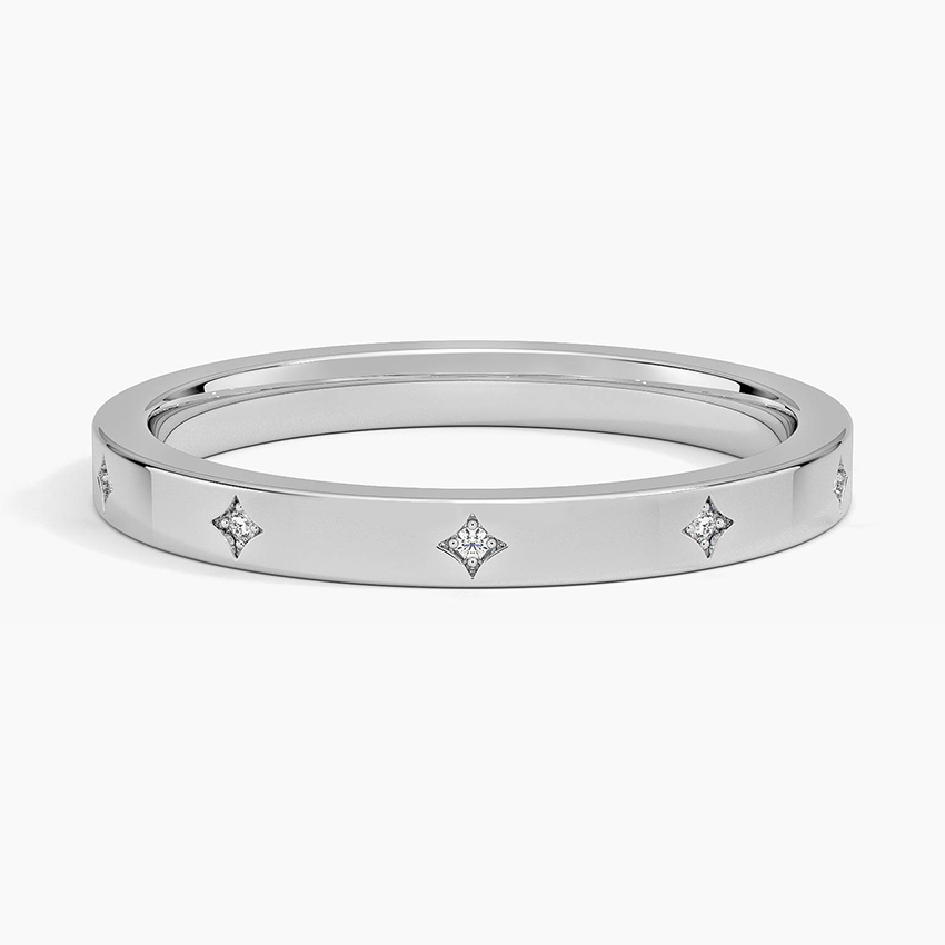 Minimalist Diamond Star Band, Stackable Diamond Wedding Band, Dainty Gold Ring