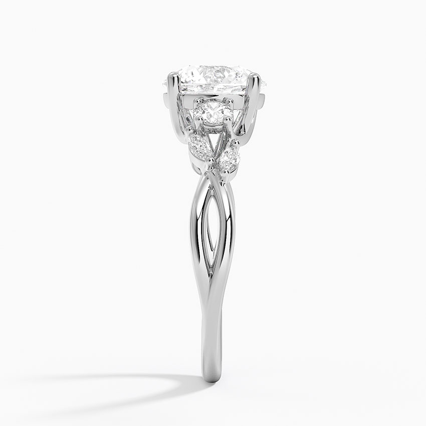 Round Cut Moissanite Engagement Ring, Three Stone Diamond Ring, Twisted Shank Bridal Ring
