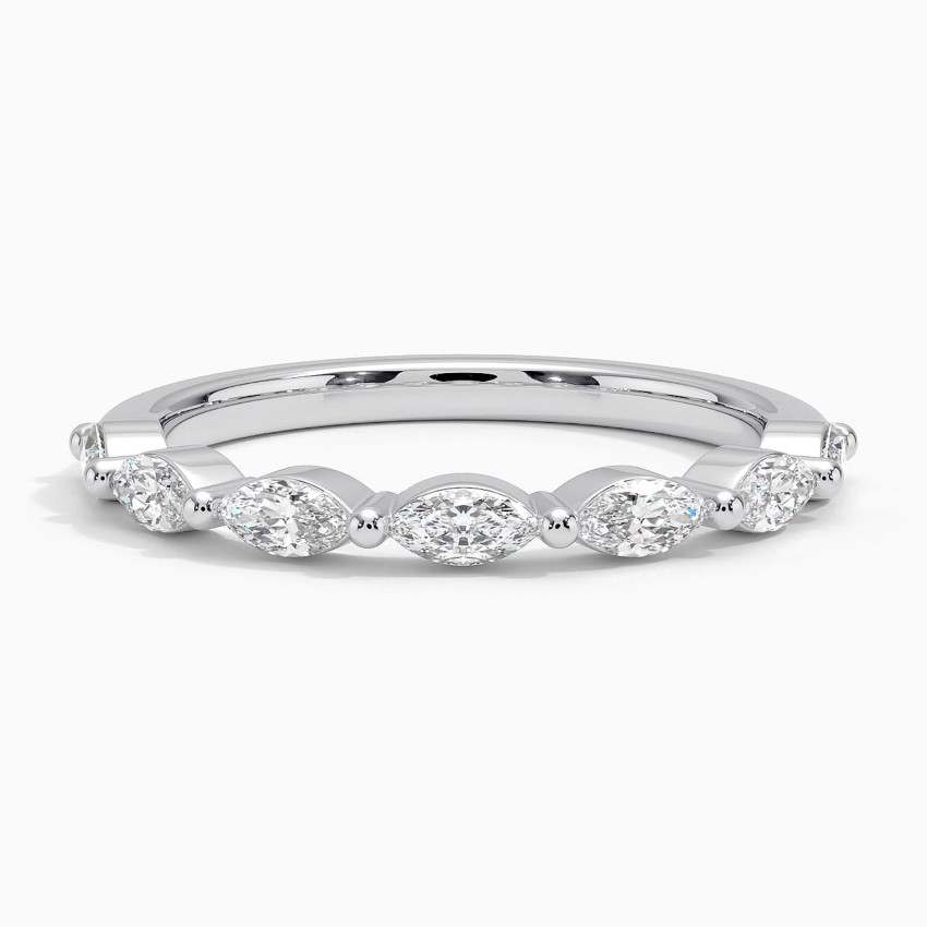 Marquise Diamond Wedding Band, Curved Diamond Ring, Half Eternity Stackable Ring