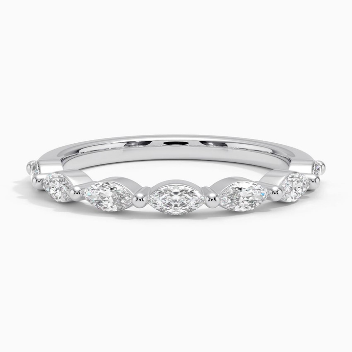 Marquise Diamond Wedding Band, Curved Diamond Ring, Half Eternity Stackable Ring