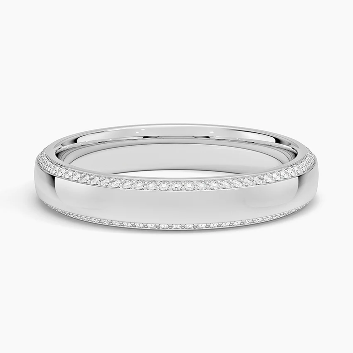 Minimalist Diamond Wedding Band, Double Row Pavé Diamond Ring, Gold Stackable Ring