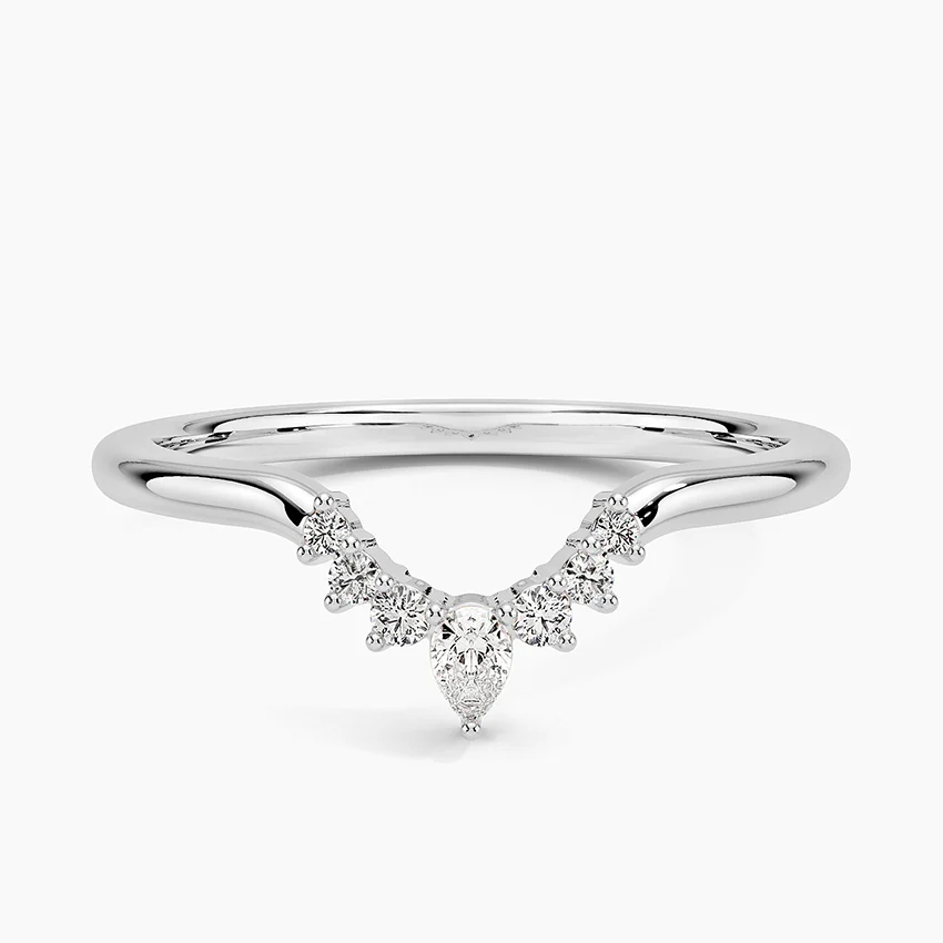 Chevron Diamond V Ring, Curved Wedding Band, Marquise Diamond Ring