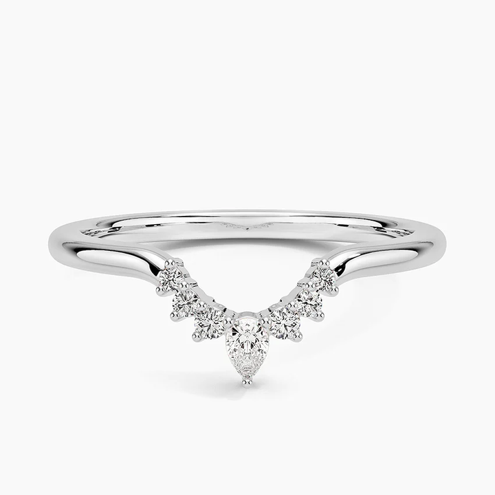 Chevron Diamond V Ring, Curved Wedding Band, Marquise Diamond Ring