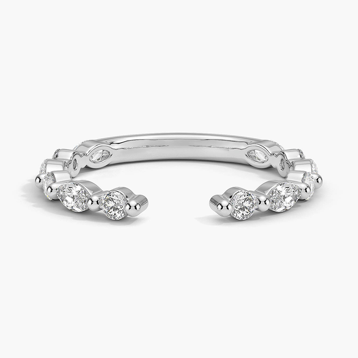Minimalist Open Diamond Ring, Round Cut Lab Diamond Adjustable Cuff Ring, Stackable Statement Ring