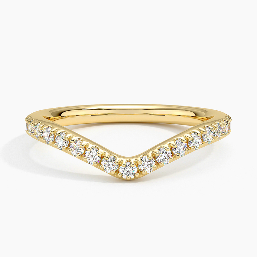 Chevron Diamond Wedding Band, V Shape Diamond Ring, Curved Stackable Ring