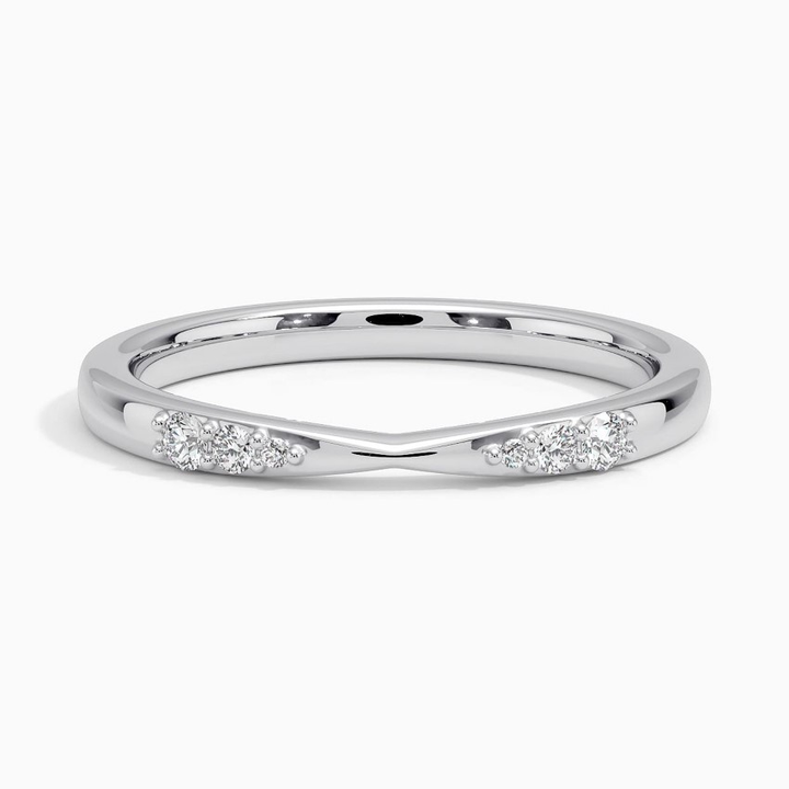 V-Shaped Diamond Wedding Band, Chevron Diamond Ring, Curved Stacking Ring