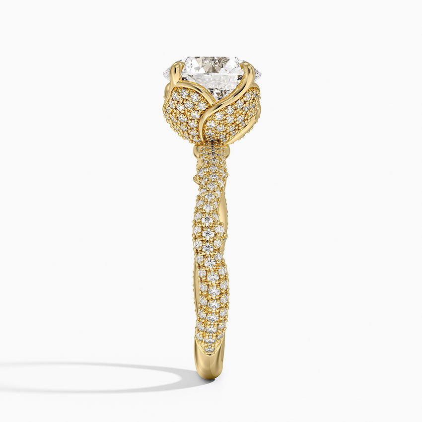 Twisted Pavé Diamond Engagement Ring, Round Cut Solitaire
