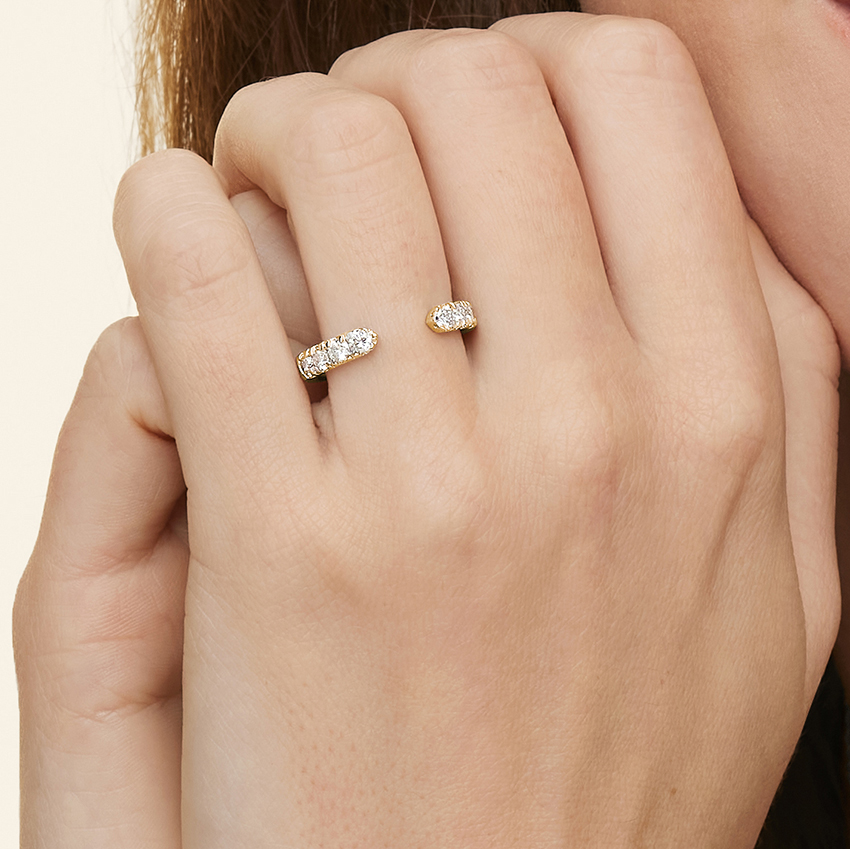 Open Diamond Ring, Minimalist Cuff Ring, Half Eternity Diamond Band