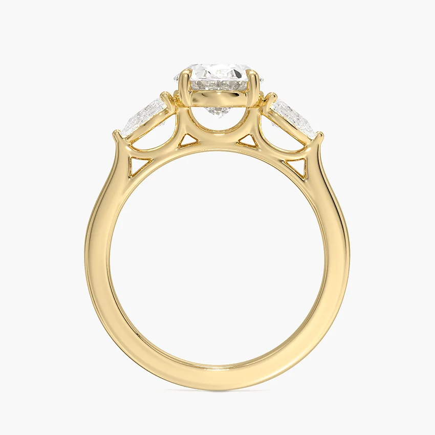 Oval Cut Diamond Engagement Ring with Pear Side Stones, Three Stone Diamond Ring, Solid Gold Ring