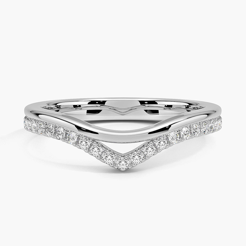 Chevron Diamond V Band Ring Set, Curved Wedding Band, Minimalist Stackable Ring