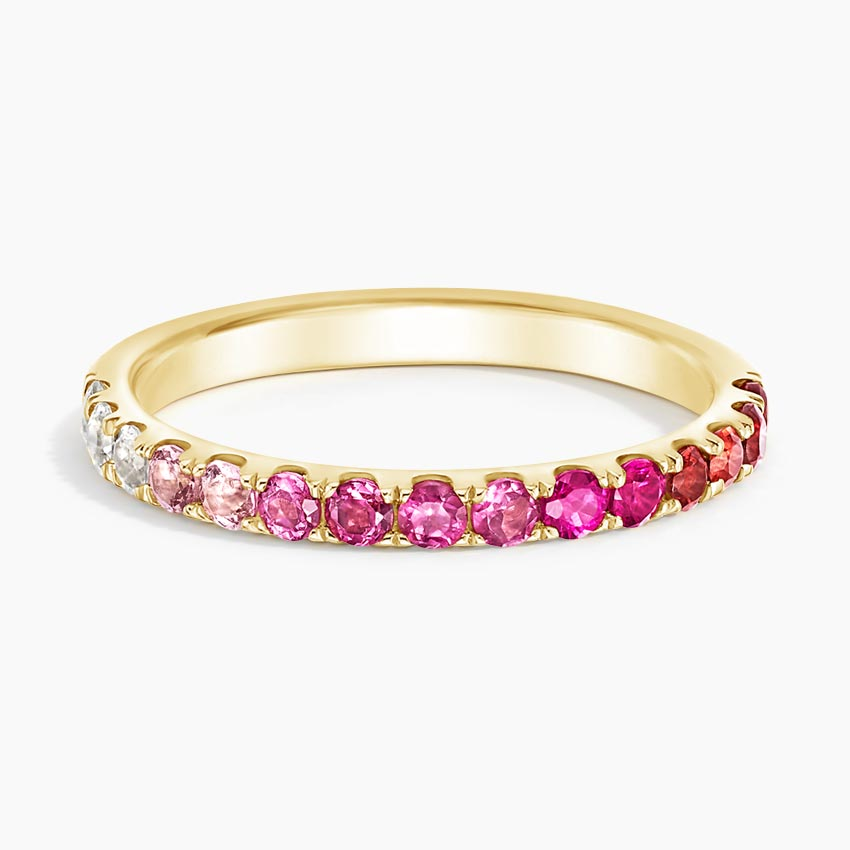 Pink Sapphire Ombre Diamond Ring, Half Eternity Band,Stackable Gemstone Ring