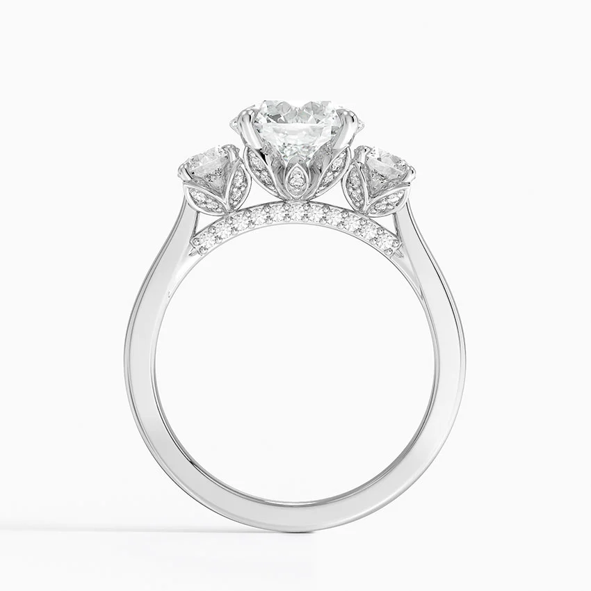 Three Stone Round Diamond Engagement Ring, Classic Trilogy Ring, Solid Gold Proposal Ring