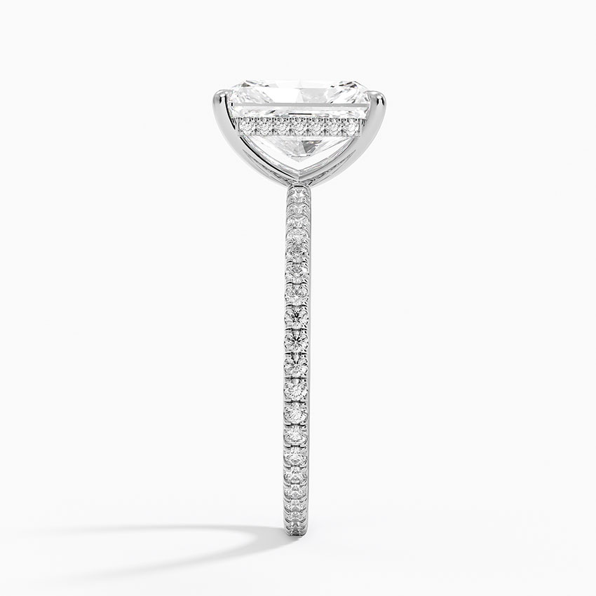 Radiant Cut Solitaire Engagement Ring with Pave Diamond Band, Minimalist Hidden Halo Style, Moissanite Diamond Ring
