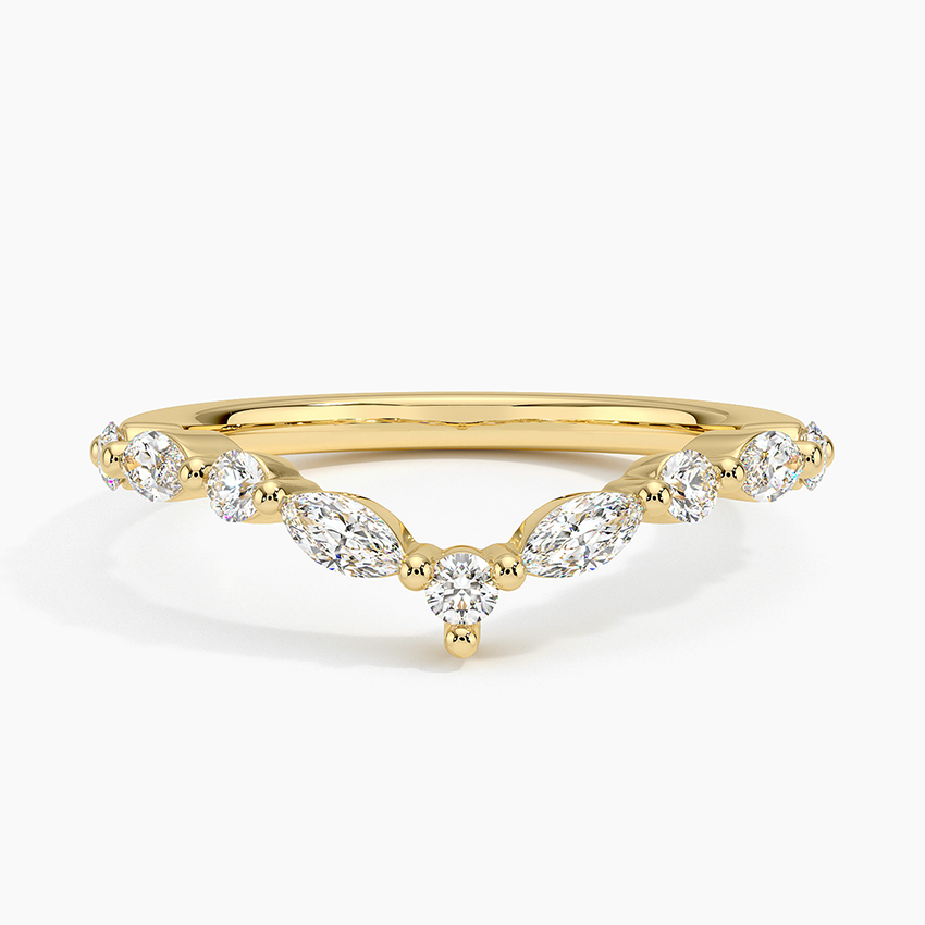 Marquise Diamond Chevron Wedding Band, Curved V Shaped Stackable Ring, Minimalist Diamond Nesting Band