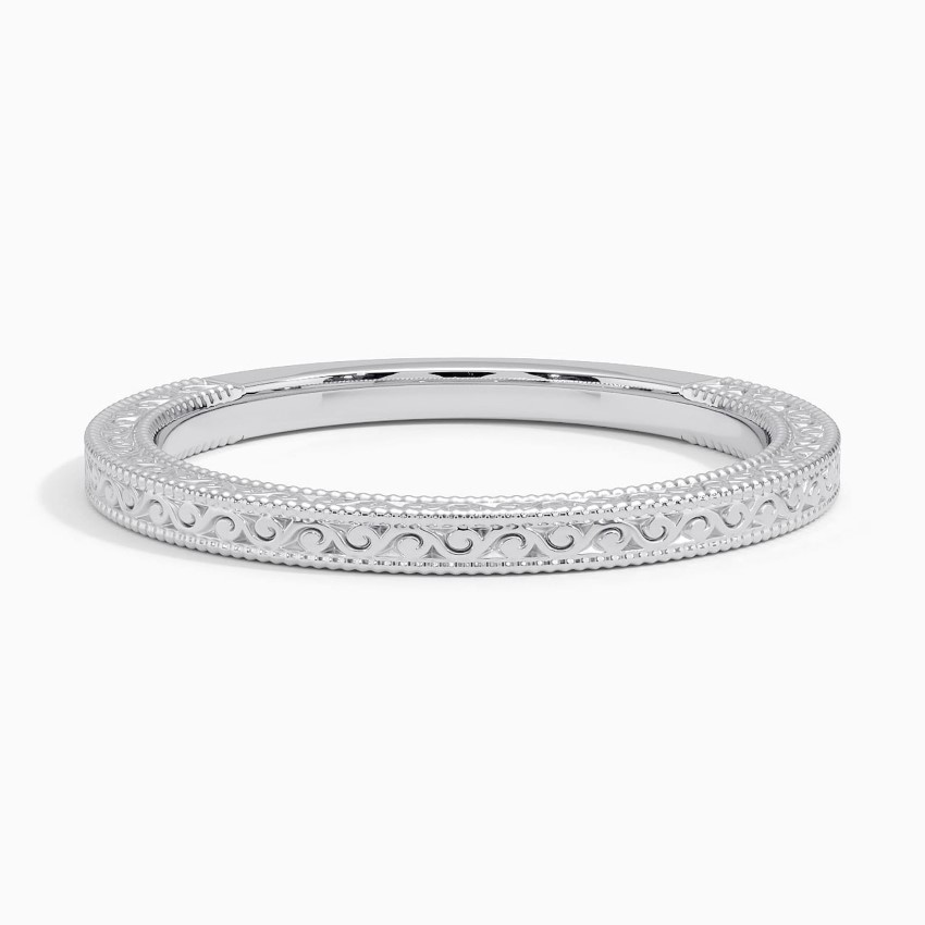 Vintage Engraved Ring, Minimalist Stackable Gold Band, Filigree Pattern Wedding Ring