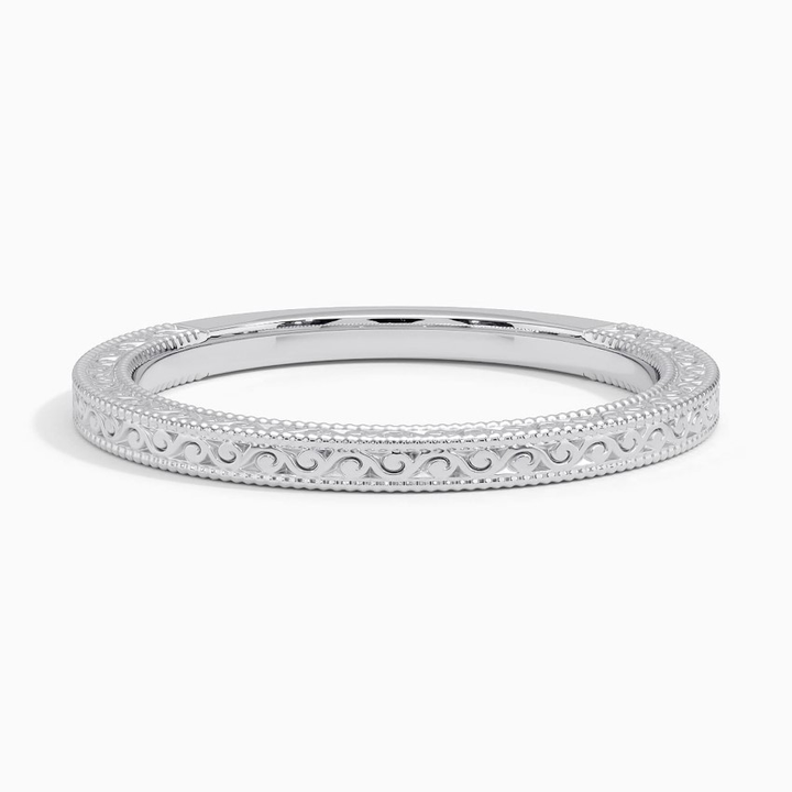 Vintage Engraved Ring, Minimalist Stackable Gold Band, Filigree Pattern Wedding Ring