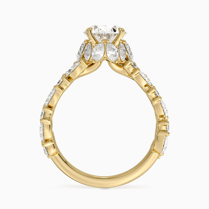 Oval Cut Diamond Engagement Ring, Cluster Side Stone Ring, Pave Band Oval Solitaire Ring