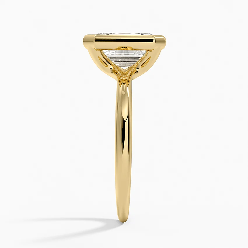 Emerald Cut Diamond Engagement Ring, Bezel Set Solitaire Ring, Minimalist Modern Bridal Ring