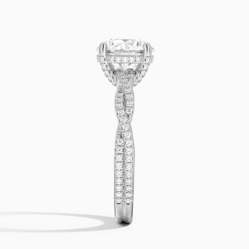 Twisted Pave Diamond Engagement Ring, Round Cut Solitaire Ring, Split Shank Gold Ring