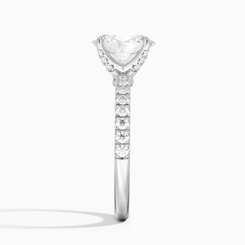 Oval Cut Diamond Engagement Ring, Hidden Halo Pave Band Ring, Oval Solitaire Bridal Ring