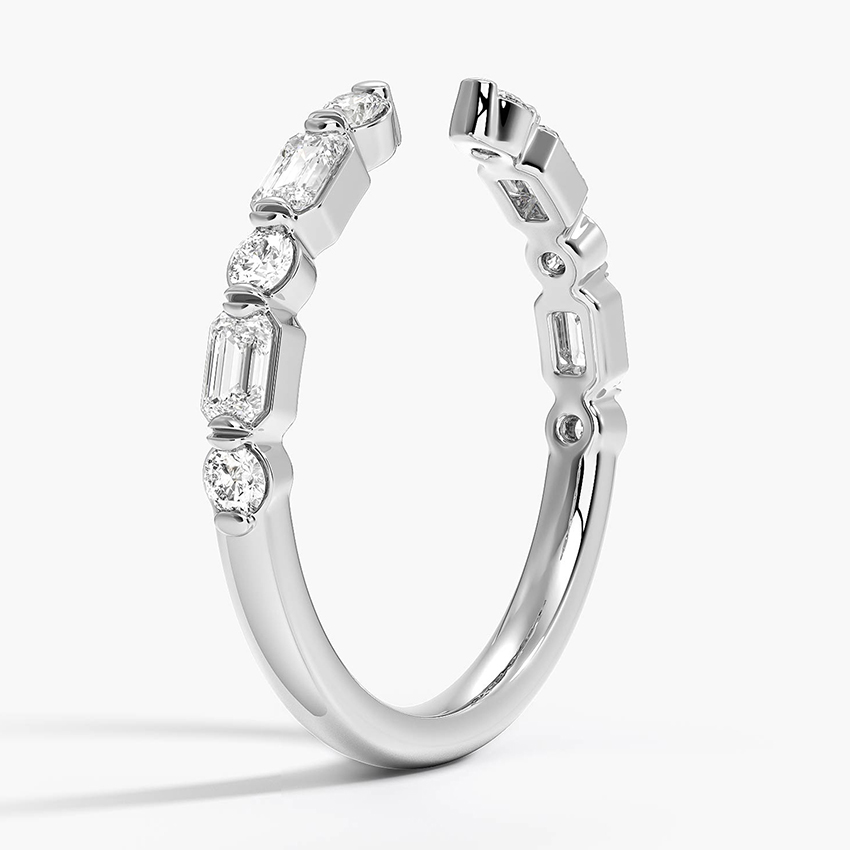 Open Diamond Ring, Round & Baguette Diamond Band, Minimalist Gold Adjustable Ring