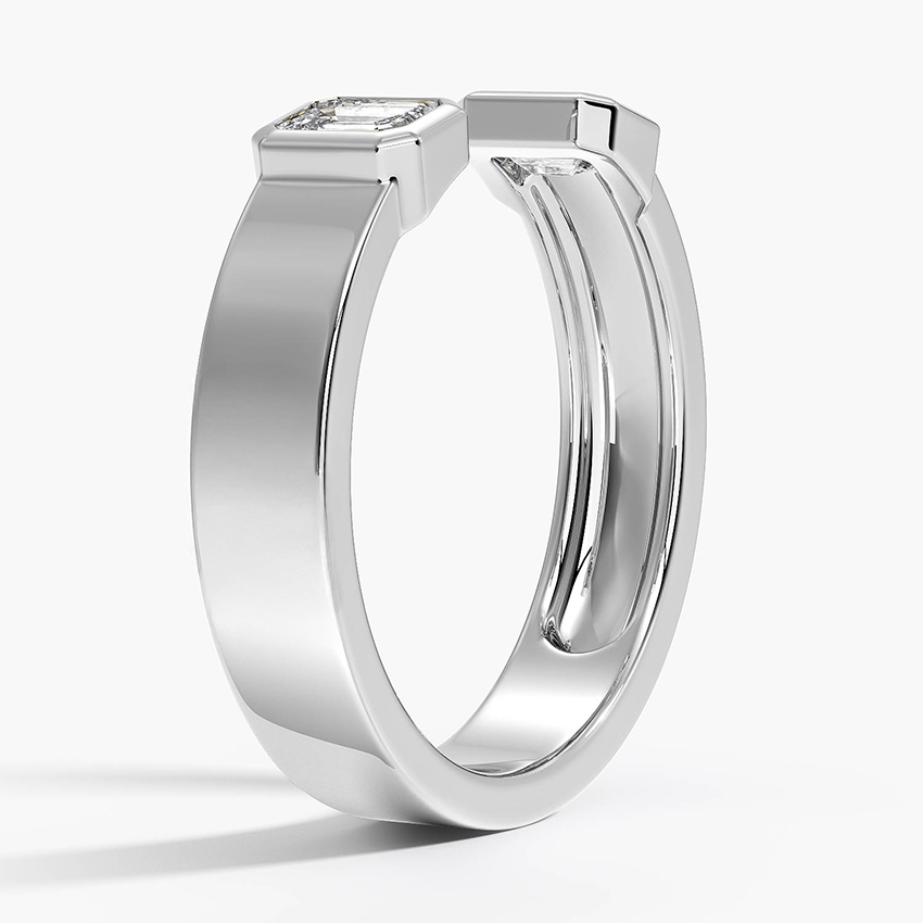 Emerald Cut Diamond Open Ring, Minimalist Two Stone Cuff Ring, Adjustable Diamond Ring