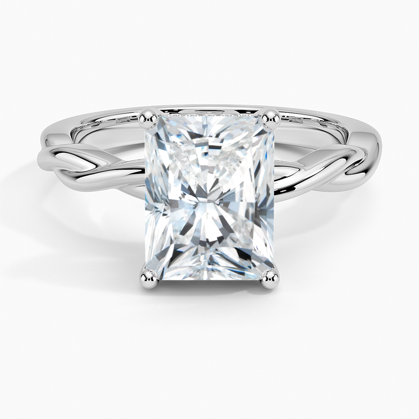 Radiant Cut Solitaire Engagement Ring with Twisted Band, 4 Prong Diamond Ring, Promise Ring for Women
