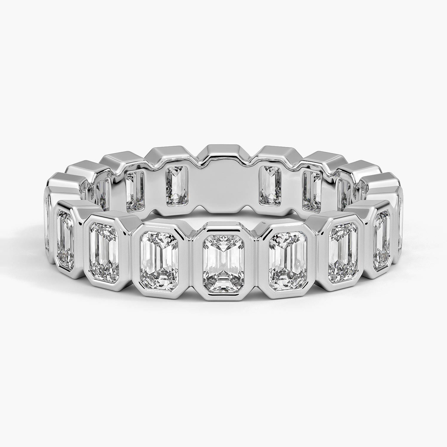 Emerald Cut Diamond Eternity Band Ring, Full Eternity Bezel Set Wedding Band, Luxury Anniversary Ring