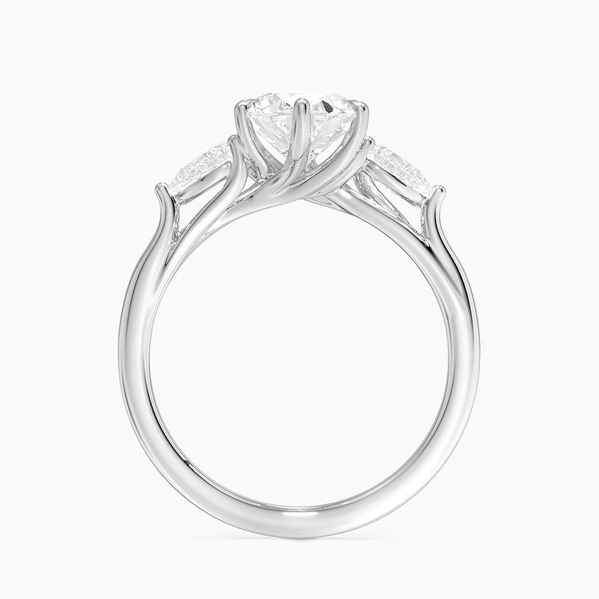 Oval Cut Diamond Engagement Ring with Pear Side Stones, Three Stone Diamond Ring, Solid Gold Ring