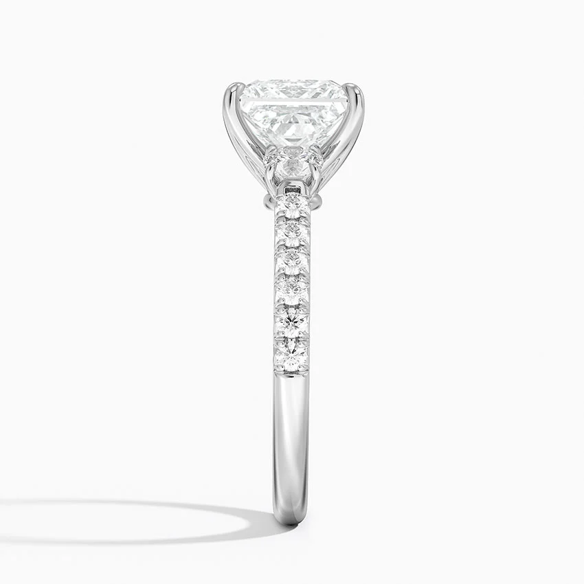 Princess Cut Diamond Engagement Ring, Three Stone Diamond Ring, Pave Band Engagement Ring