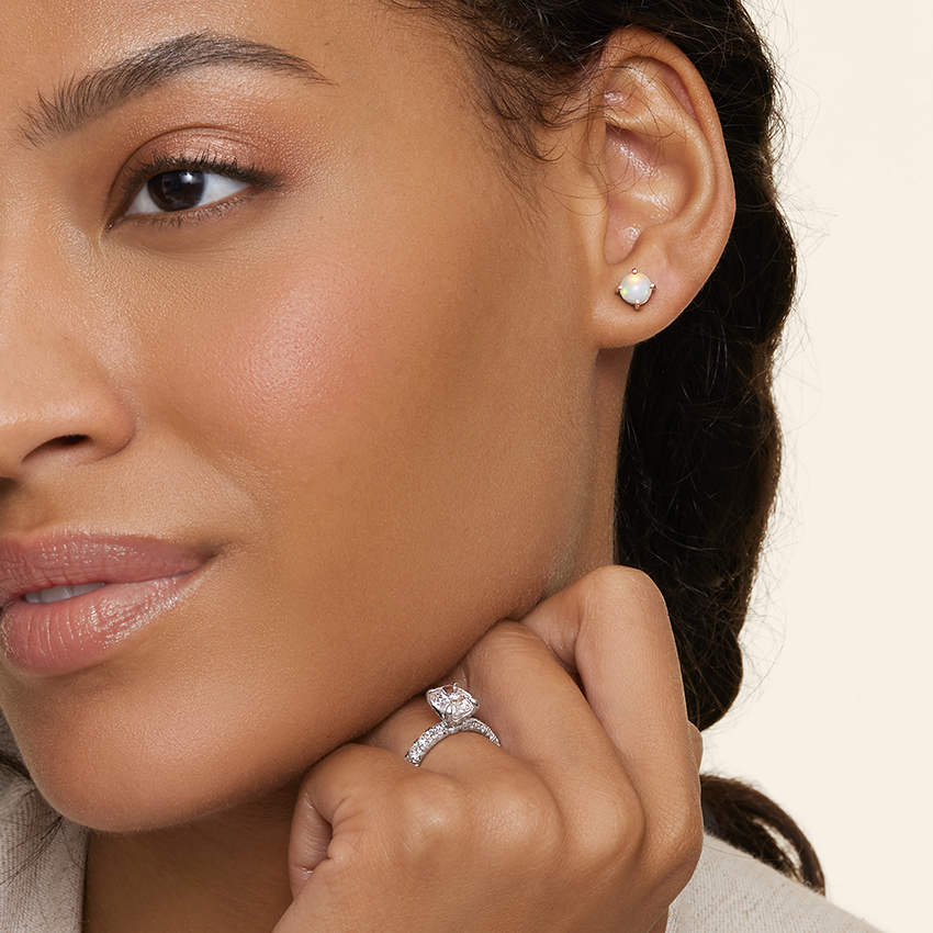 Opal Stud Earrings, Round Opal Earrings, Rose Gold Opal Studs