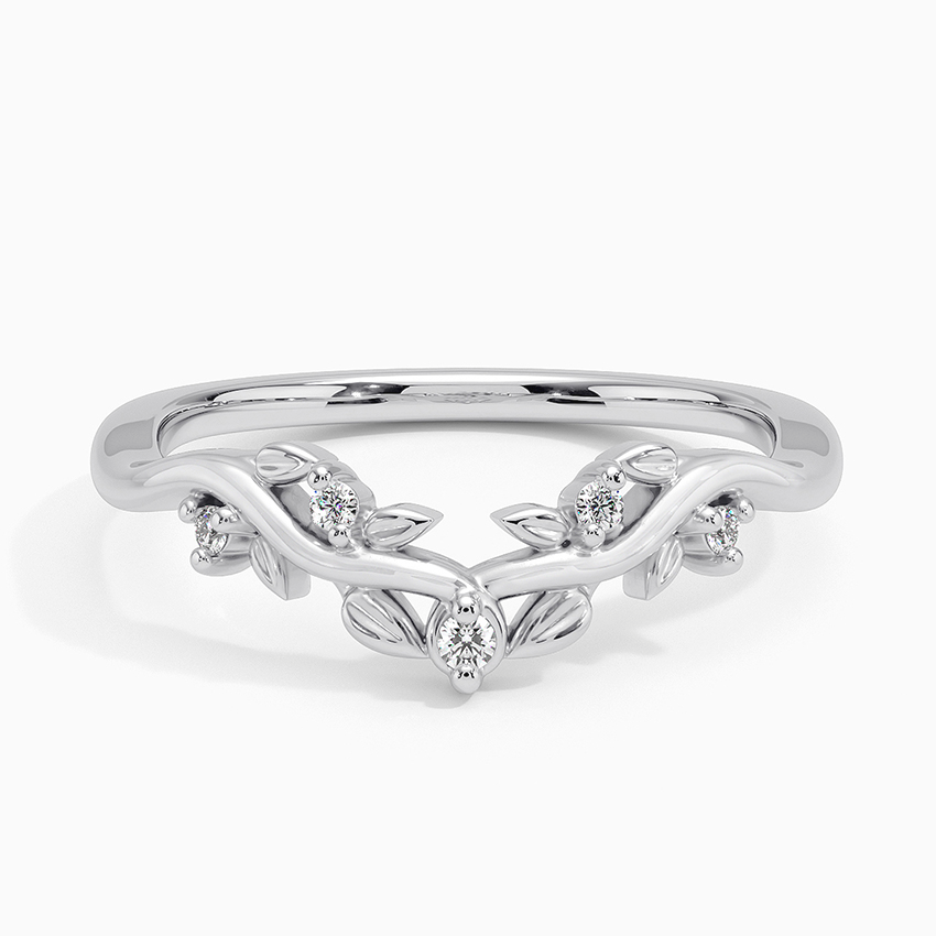 Nature Inspired Diamond Leaf Ring, V Shaped Wedding Band, Minimalist Diamond Ring