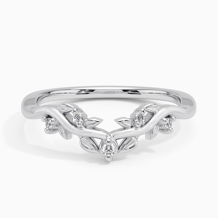 Nature Inspired Diamond Leaf Ring, V Shaped Wedding Band, Minimalist Diamond Ring