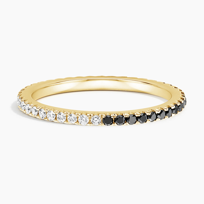 Black & White Diamond Half Eternity Ring, Minimalist Stackable Band, Anniversary Wedding Ring