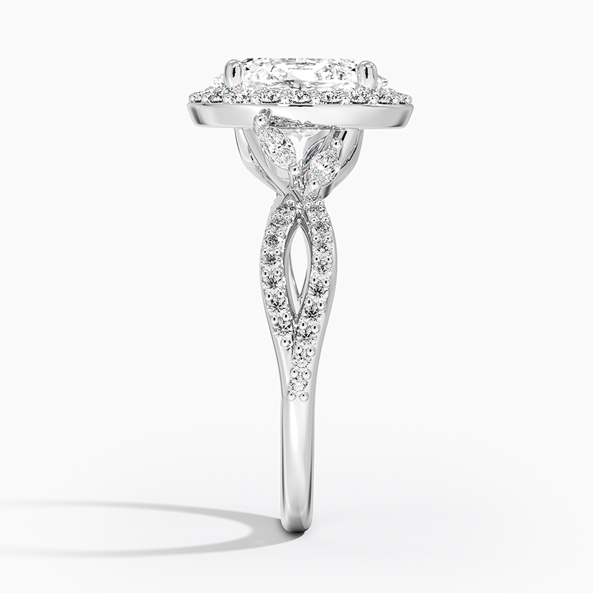 Oval Cut Halo Diamond Engagement Ring with Twisted Pavé Band, Vintage Inspired Oval Ring,