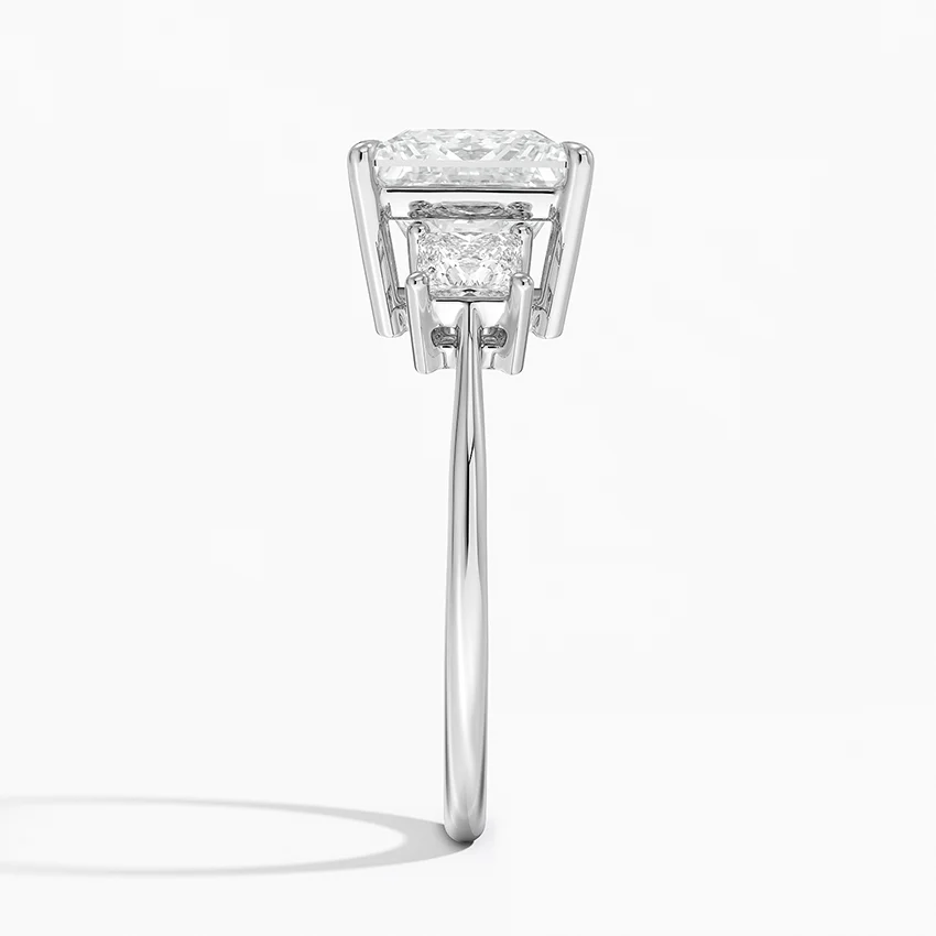 Princess Cut Diamond Three Stone Engagement Ring, 3 Stone Bridal Ring, Classic Trapezoid Side Stones Ring